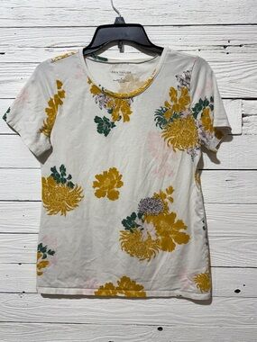 Ann Taylor Cream Tee with Mustard Floral Print